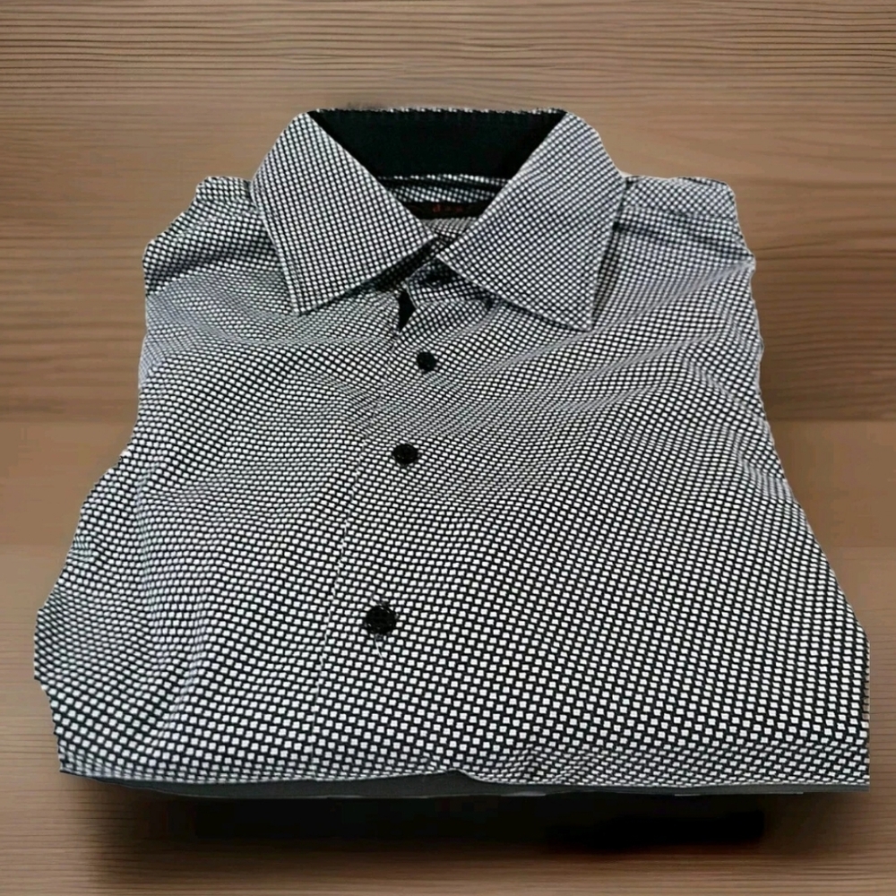 DAGR Mens XL Long Sleeve Button Up Shirt Charcoal Black with Tiny Grey Squares